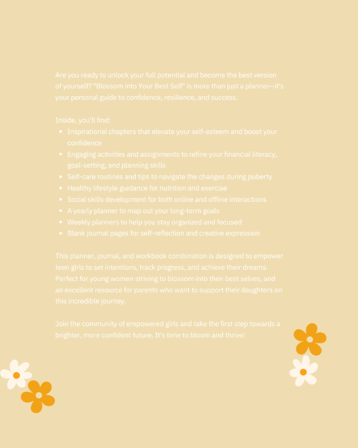 Teen girl self-care and goal-setting planner for success