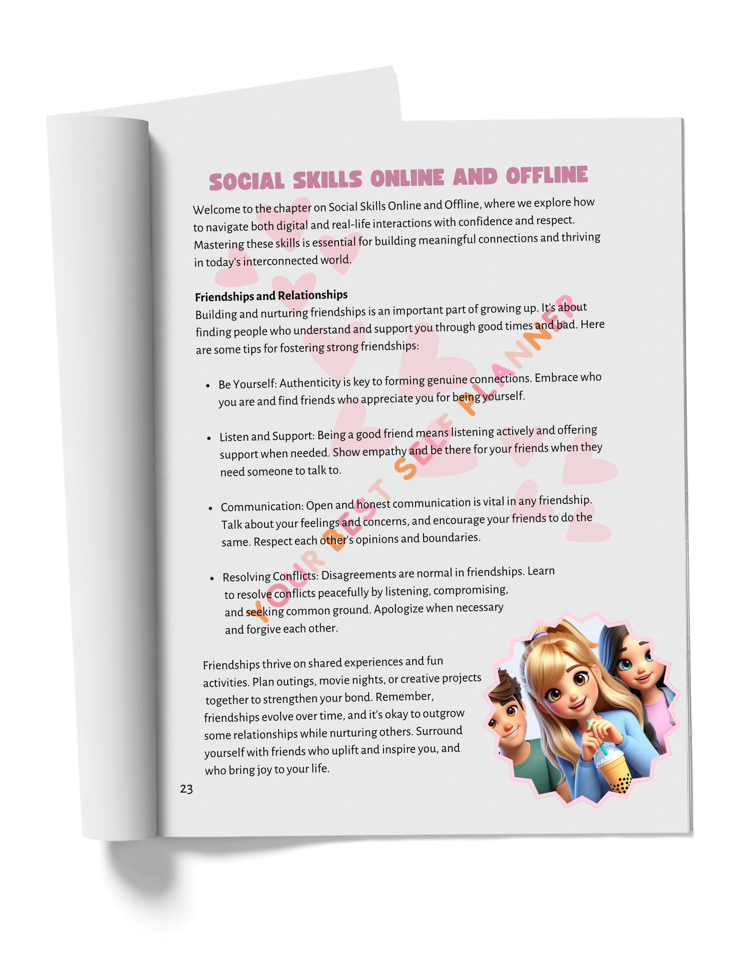 Planner open to the workbook page