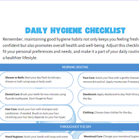 daily hygiene checklist teen girls