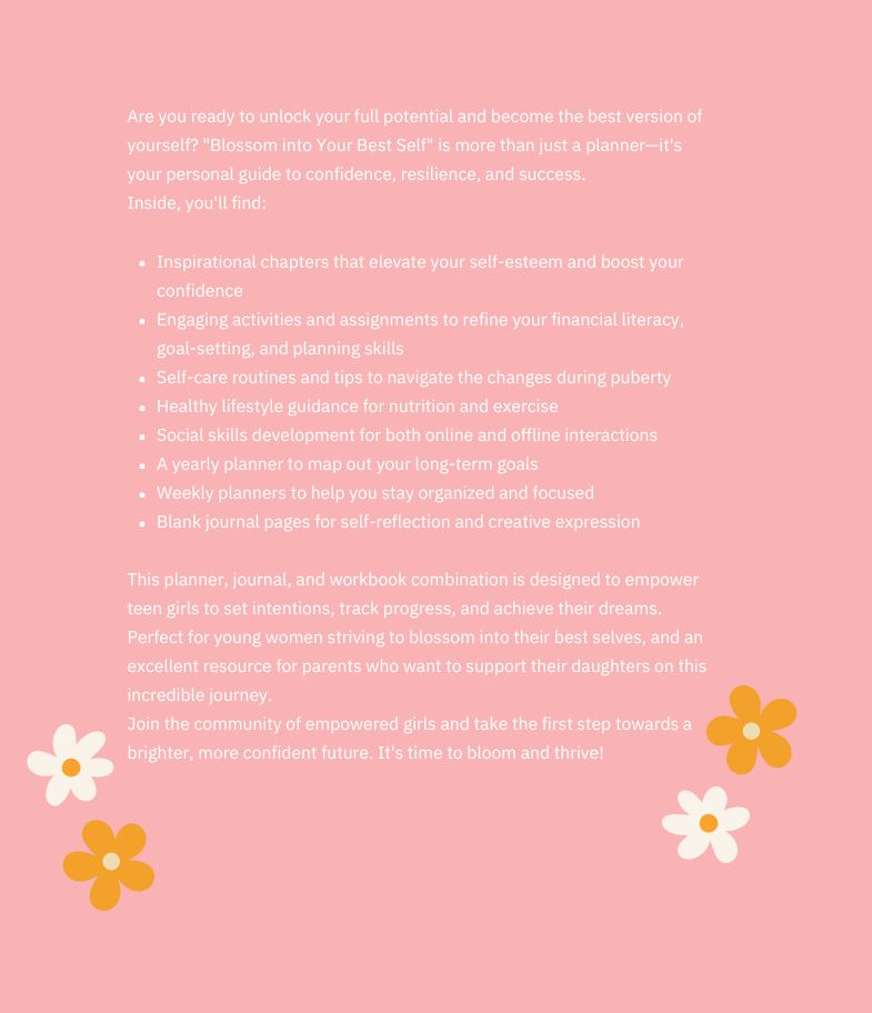 Teen girl growth and self-care planner for success