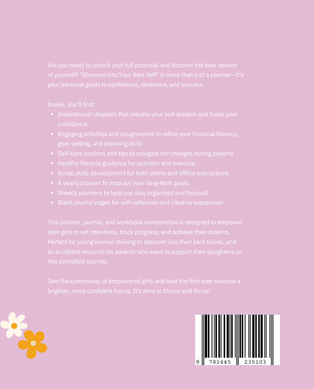 Teen girl growth and self-care planner for success